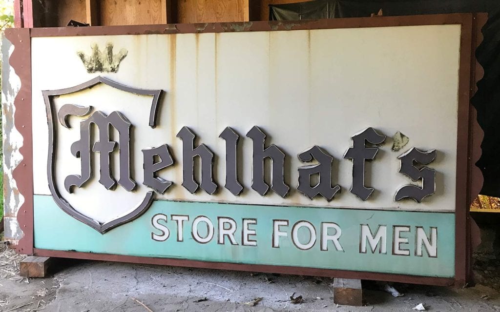 mehlhafs mens clothing store metal sign